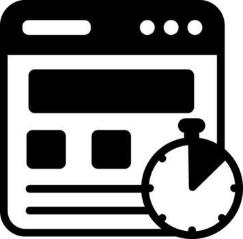 A black and white icon of a clock and a computer vector