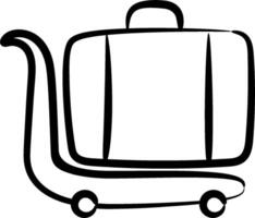 A black and white illustration of a suitcase on a cart vector