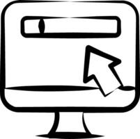 A black and white drawing of a computer monitor vector
