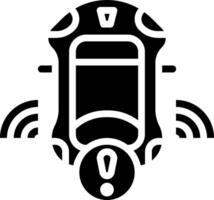 A black and white image of a car with a warning sign vector
