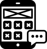 A black and white image of a phone with a speech bubble vector
