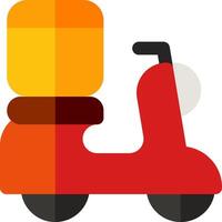 A red scooter with a yellow box on the back vector