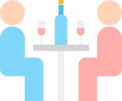 Two people sitting at a table with wine and a bottle vector
