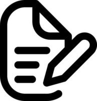 A black and white icon of a pen and paper vector
