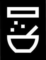 A black and white icon of a bowl with a spoon vector