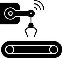 A robot is holding a device with a wireless connection vector