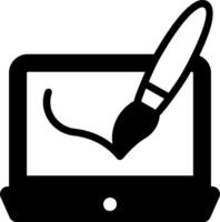 A black and white illustration of a pen and a laptop vector