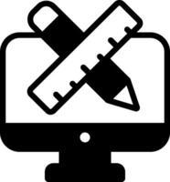 A black and white computer monitor with a ruler and pencil vector