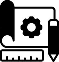 A black and white icon of a ruler and a pencil vector