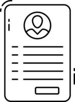 A black and white line icon of a person on a paper vector