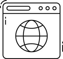 A black and white image of a web browser with a globe vector