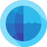 A blue and white circular icon with a wave vector