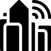 A black and white logo with a city and a wifi symbol vector