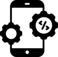 A smartphone with gears and a code symbol vector