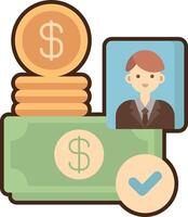 A stack of money and a man with a check mark vector