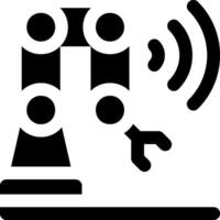 A robot is standing in front of a machine vector