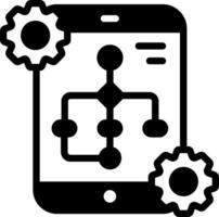 A black and white image of a smartphone with gears vector