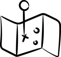 A black and white drawing of a map with a pin vector