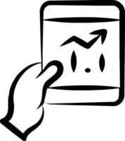 A hand holding a tablet with a graph on it vector