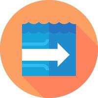 A flat icon of a water flow with an arrow pointing to the right vector