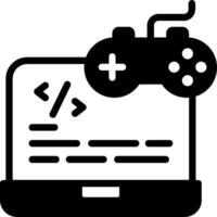 A black and white icon of a computer and a game controller vector
