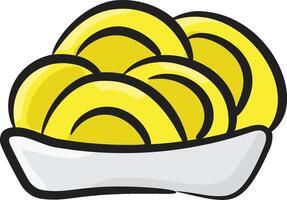 A bowl of yellow potatoes in a white bowl vector