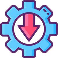 A gearwheel with an arrow pointing down vector