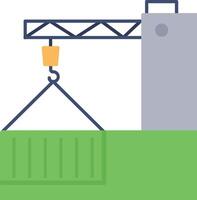A crane lifting a container over a green field vector