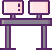 Two computer monitors on a desk with a white background vector