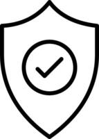 A black and white image of a shield with a check mark vector
