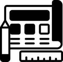 A black and white icon of a ruler and a pencil vector