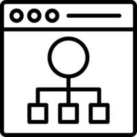 A black and white icon of a web page with a diagram of a network vector