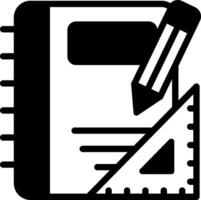 A black and white icon of a notebook and pencil vector