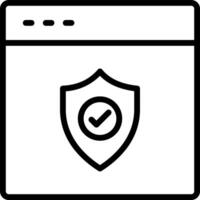 A black and white icon of a shield with a check mark vector