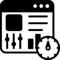 A black and white icon of a clock and a computer vector