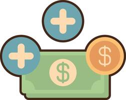 Money and plus symbols on top of a stack of bills vector