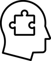 A black and white silhouette of a head with a puzzle piece in it vector