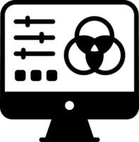 A computer monitor with a diagram of a circle and a triangle vector