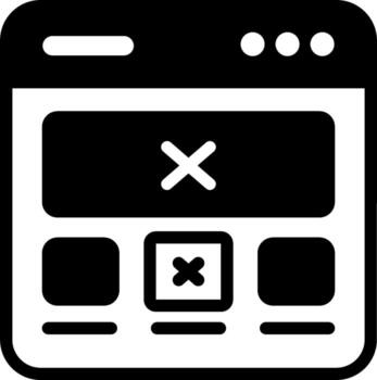 A black and white icon of a computer screen with an x vector