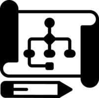 A black and white icon of a computer and a pencil vector