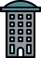 A building icon with a blue roof vector