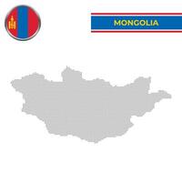 Dotted map of Mongolia with circular flag vector