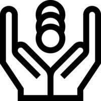 A black and white icon of a hand holding a coin vector
