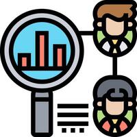 A magnifying glass with two people and a bar chart vector