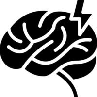 A black and white illustration of a brain with a lightning bolt vector