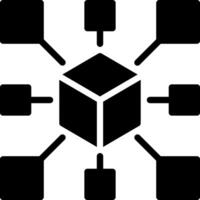 A black and white image of a cube with four different symbols vector