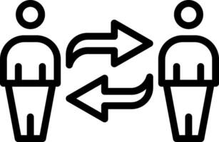 Two people are standing next to each other with arrows pointing to the left vector