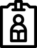 A black and white icon of a person on a clipboard vector