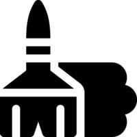 A black and white icon of a building with a hand vector