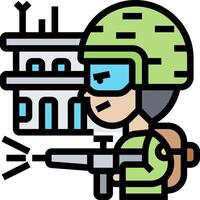 A soldier with a gun and a building in the background vector